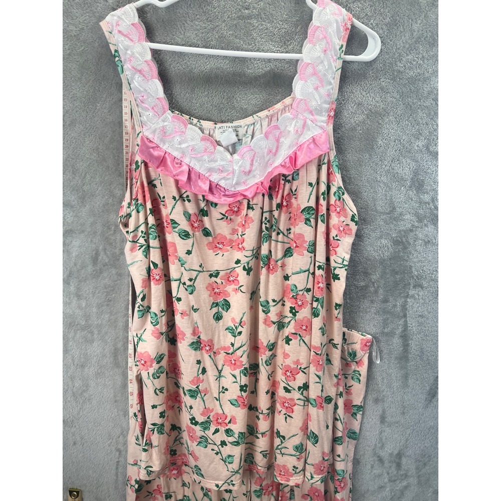 Cottagecore Pink Floral Cotton Pajama Set XL Tank Shorts Lace Ruffle Coquette